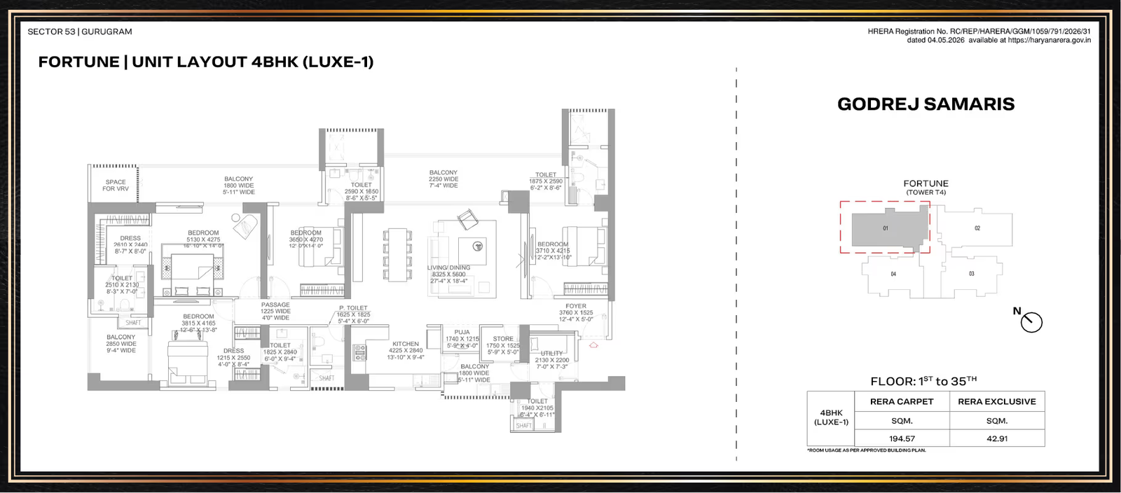 DLF The Aralias 4 BHK floor plan in Sector 42 Gurugram