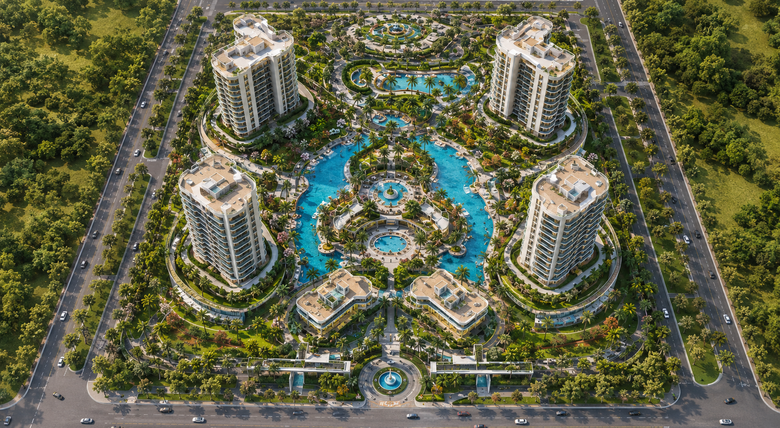DLF The Aralias master plan and site plan in Sector 42, Gurugram with open green spaces and residential towers