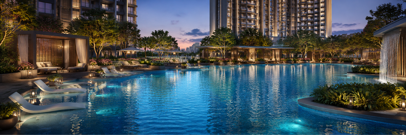 Luxury swimming pool and leisure amenities at DLF The Aralias Gurugram